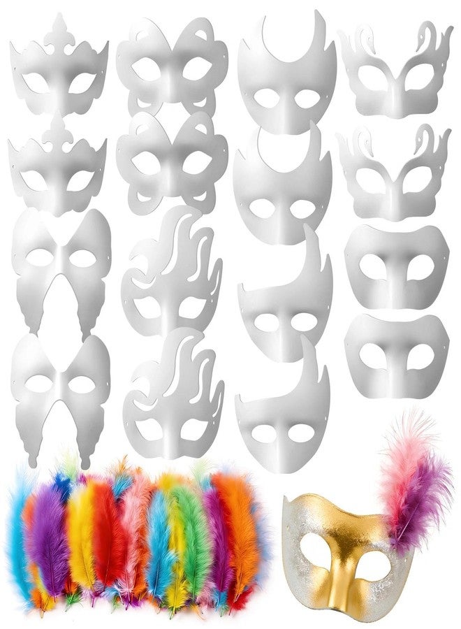 ZHBDMGK White Masquerade Masks, 16Pcs Unpainted Blank DIY Masks in 8 Styles for Mardi Gras Easter Halloween Cosplay Party Supplies - Image 1
